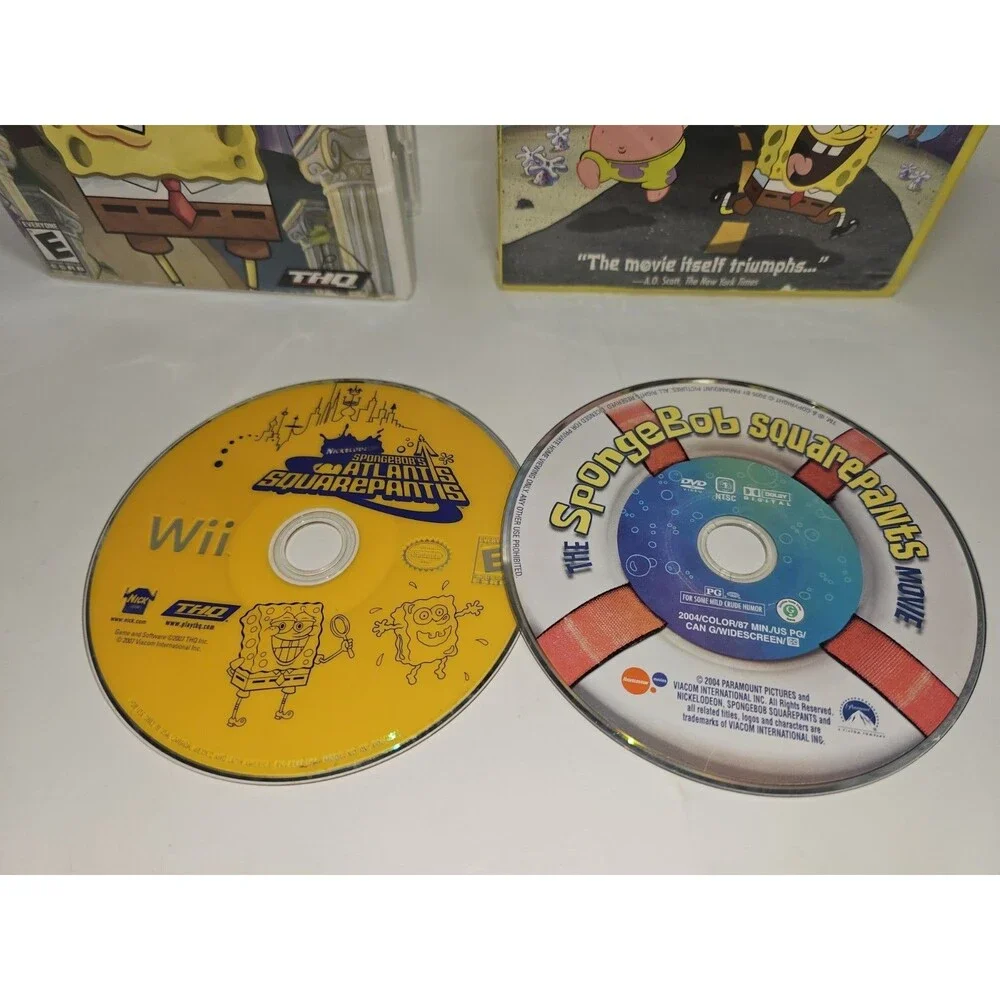 SpongeBob Atlantis SquarePantis Nintendo Wii & The SpongeBob Movie DVD Lot